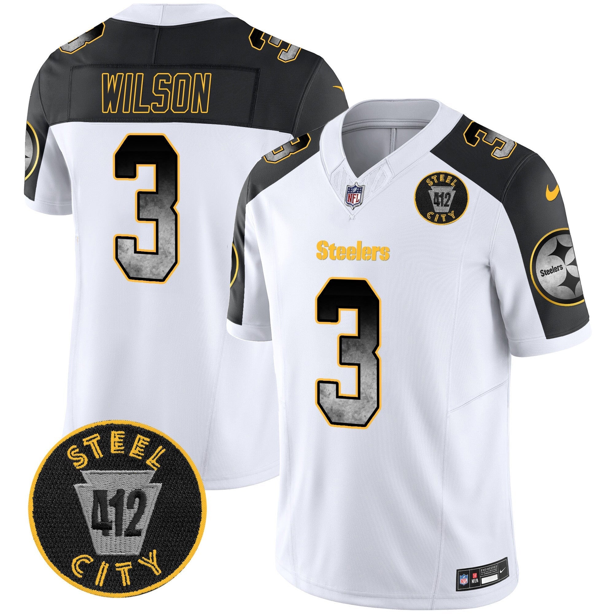 Men's Steelers Arch Smoke 412 Patch Vapor Limited Jersey - All Stitched