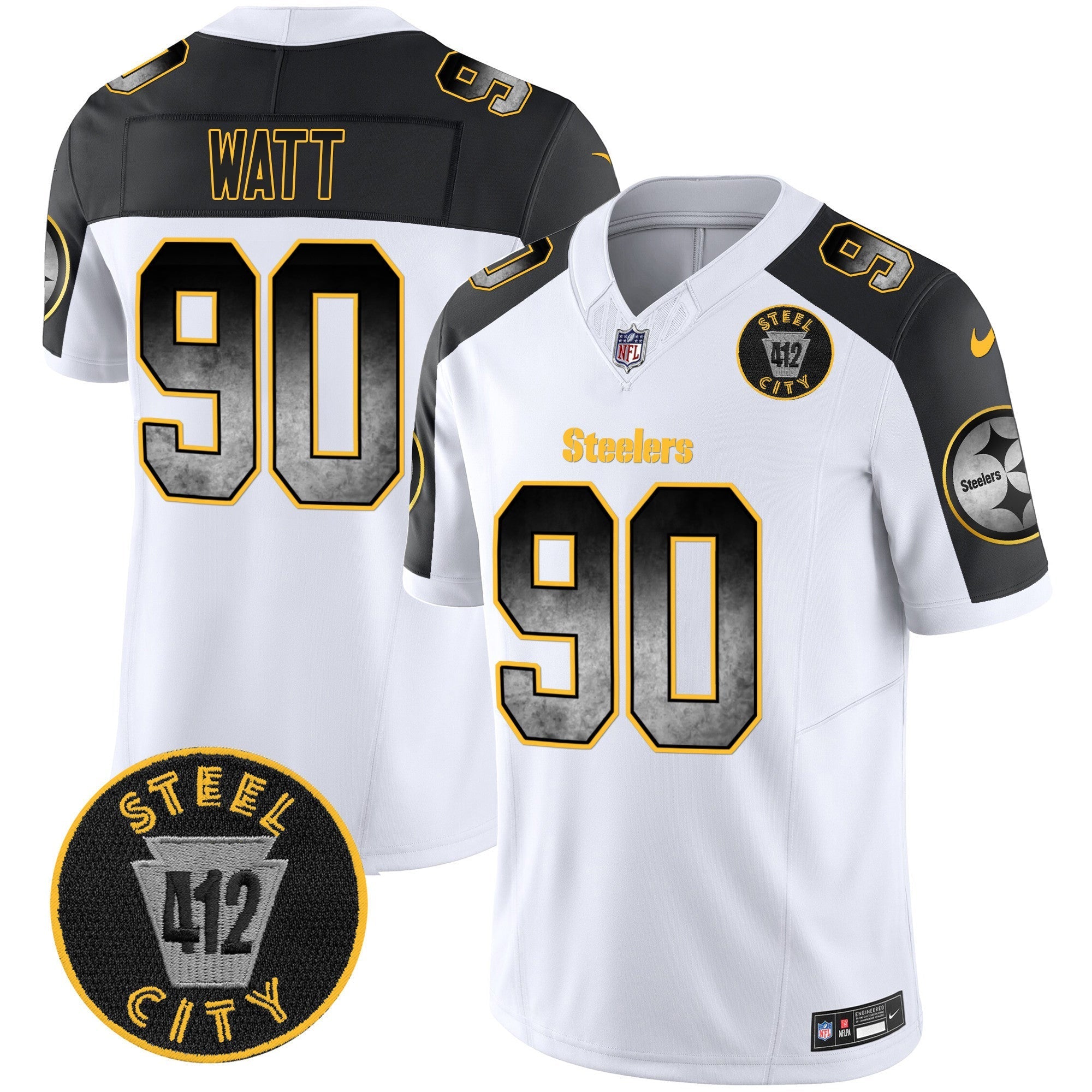Men's Steelers Arch Smoke 412 Patch Vapor Limited Jersey - All Stitched