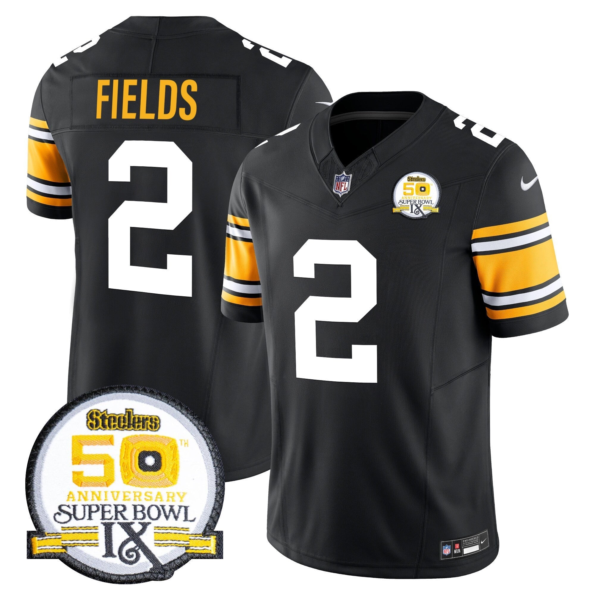 Men's Steelers 50th Anniversary Of Super Bowl IX Patch Vapor Limited Jersey - All Stitched
