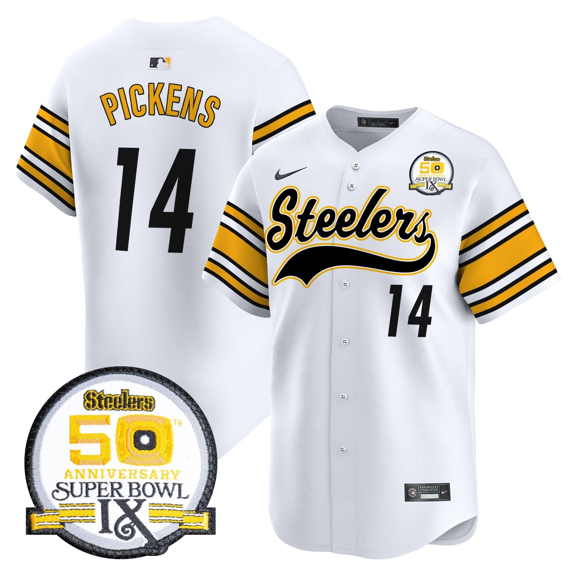 Men's Steelers 50th Anniversary Of Super Bowl IX Patch Vapor Premier Baseball Jersey - All Stitched