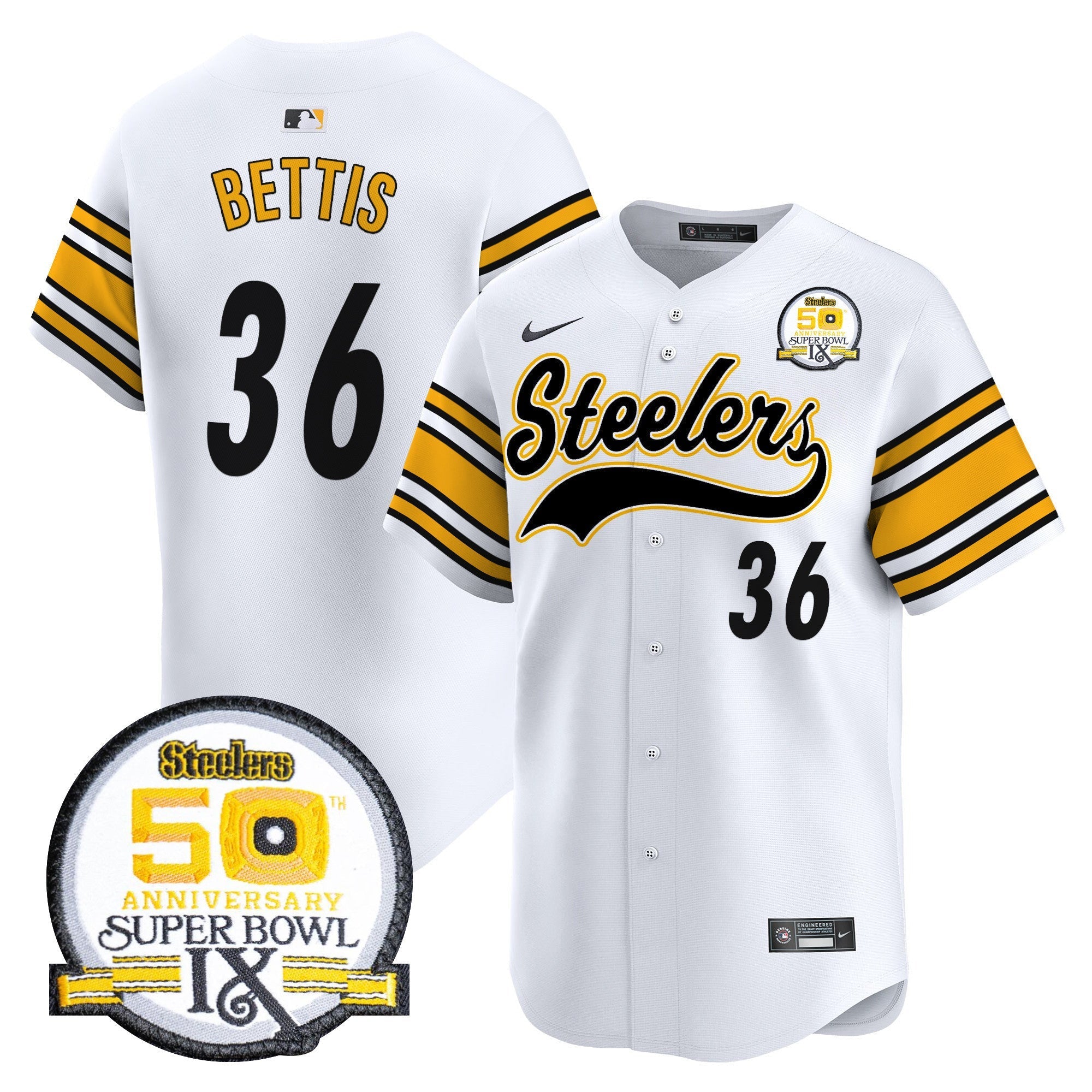 Men's Steelers 50th Anniversary Of Super Bowl IX Patch Vapor Premier Baseball Jersey - All Stitched