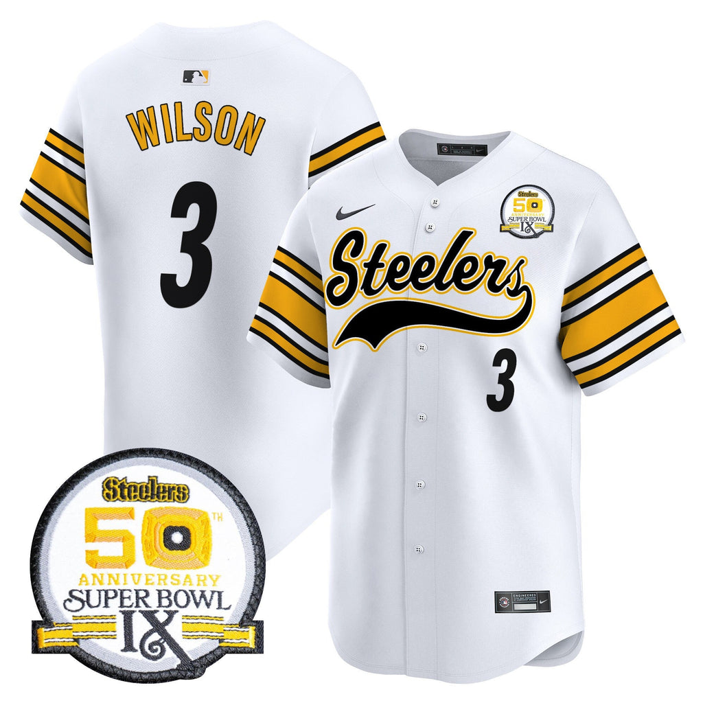 Men's Steelers 50th Anniversary Of Super Bowl IX Patch Vapor Premier Baseball Jersey - All Stitched