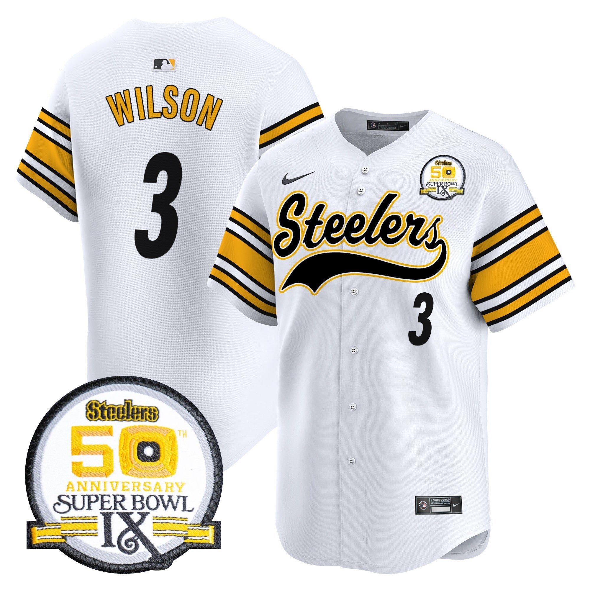 Men's Steelers 50th Anniversary Of Super Bowl IX Patch Vapor Premier Baseball Jersey - All Stitched