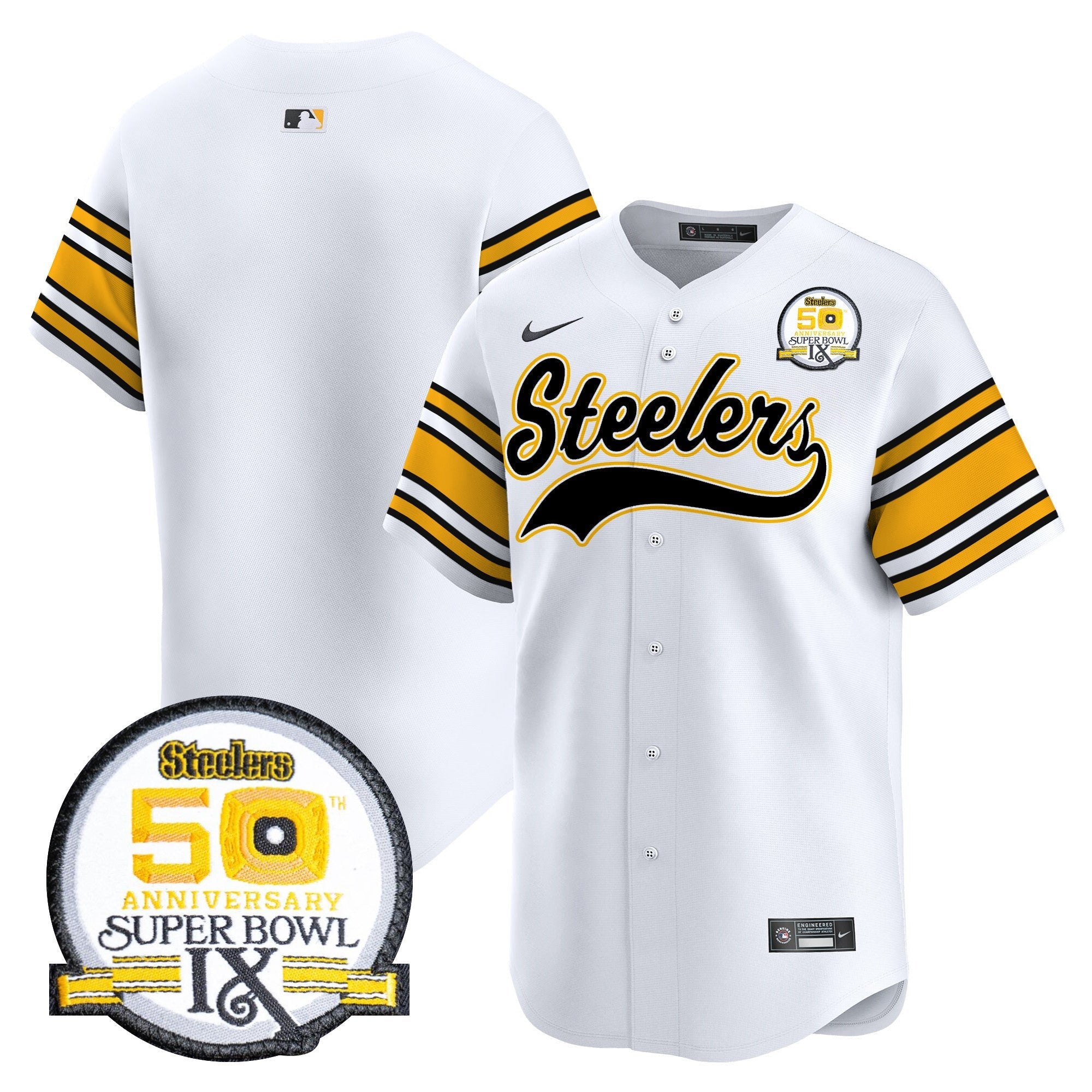 Men's Steelers 50th Anniversary Of Super Bowl IX Patch Vapor Premier Baseball Jersey - All Stitched