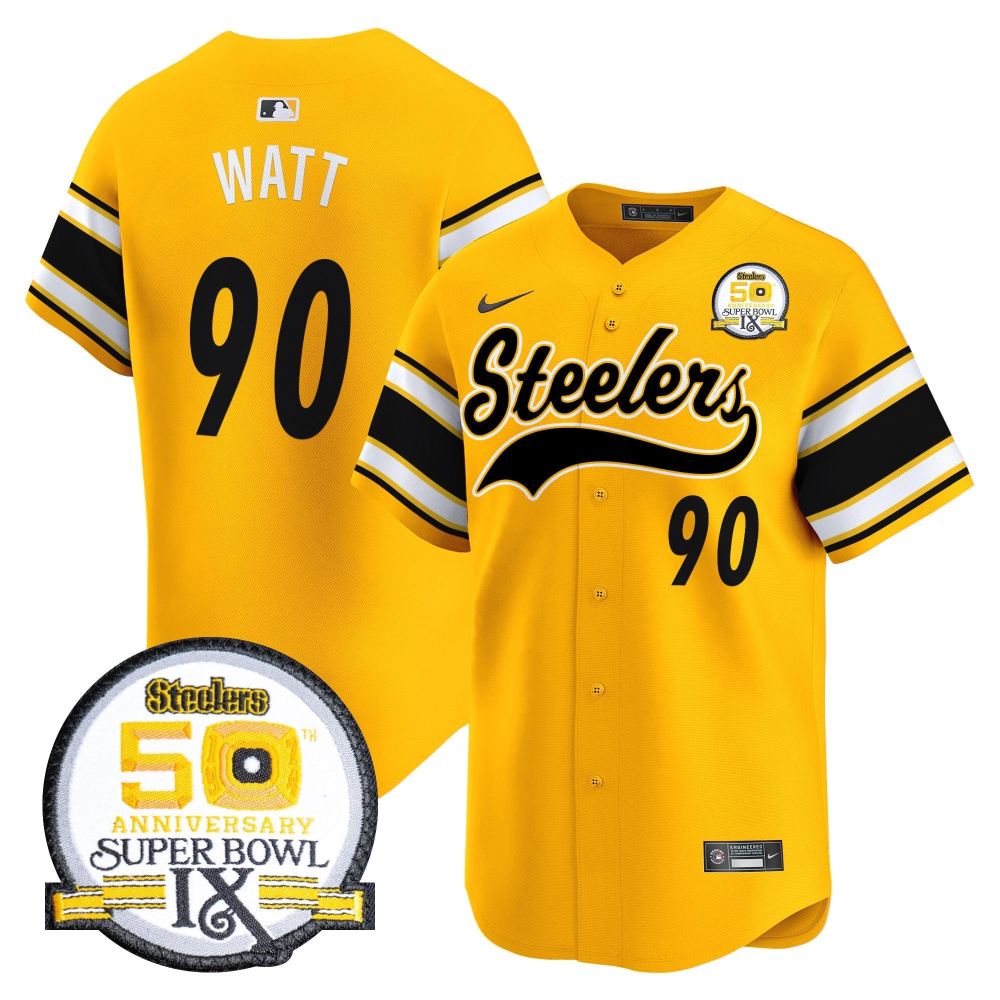 Men's Steelers 50th Anniversary Of Super Bowl IX Patch Vapor Premier Baseball Jersey - All Stitched