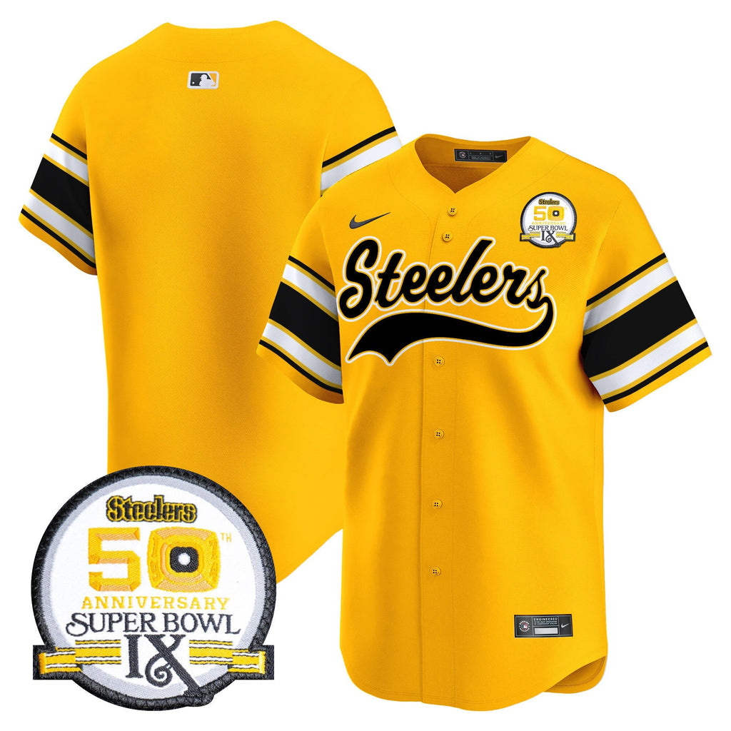 Men's Steelers 50th Anniversary Of Super Bowl IX Patch Vapor Premier Baseball Jersey - All Stitched