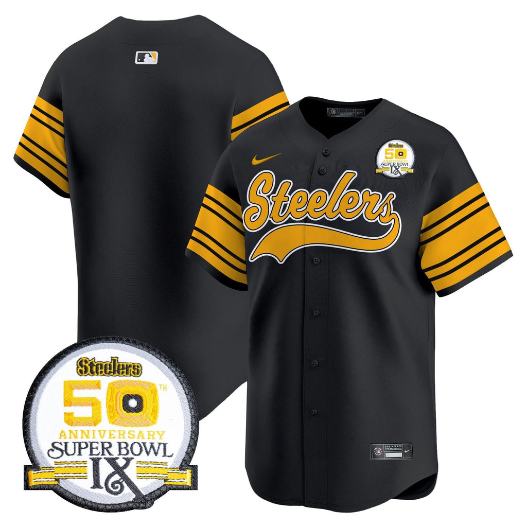 Men's Steelers 50th Anniversary Of Super Bowl IX Patch Vapor Premier Baseball Jersey - All Stitched