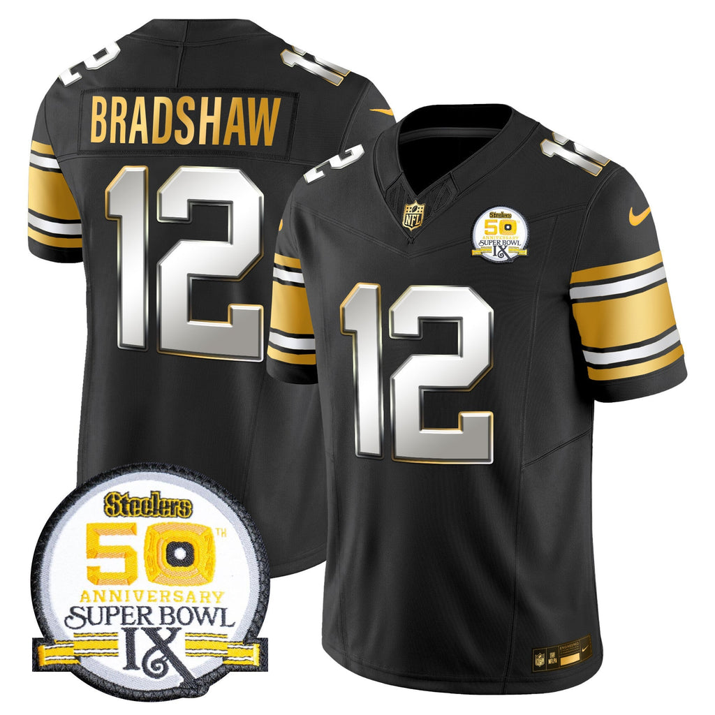 Men's Steelers 50th Anniversary of Super Bowl IX Patch Gold Vapor Limited Jersey - All Stitched