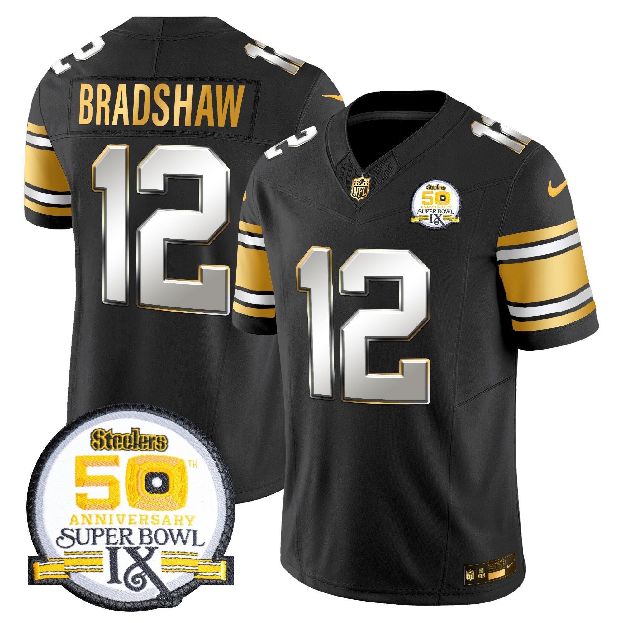 Men's Steelers 50th Anniversary of Super Bowl IX Patch Gold Vapor Limited Jersey - All Stitched