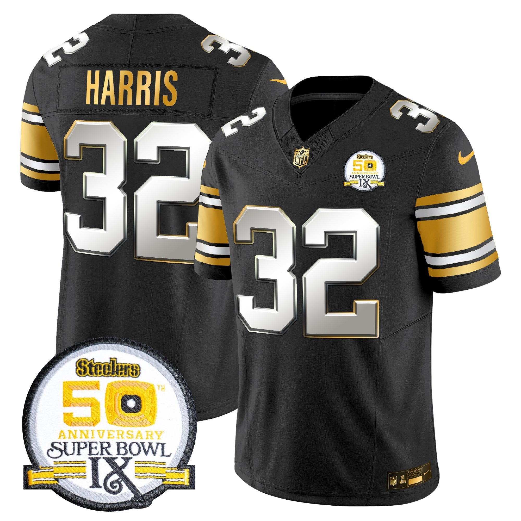 Men's Steelers 50th Anniversary of Super Bowl IX Patch Gold Vapor Limited Jersey - All Stitched