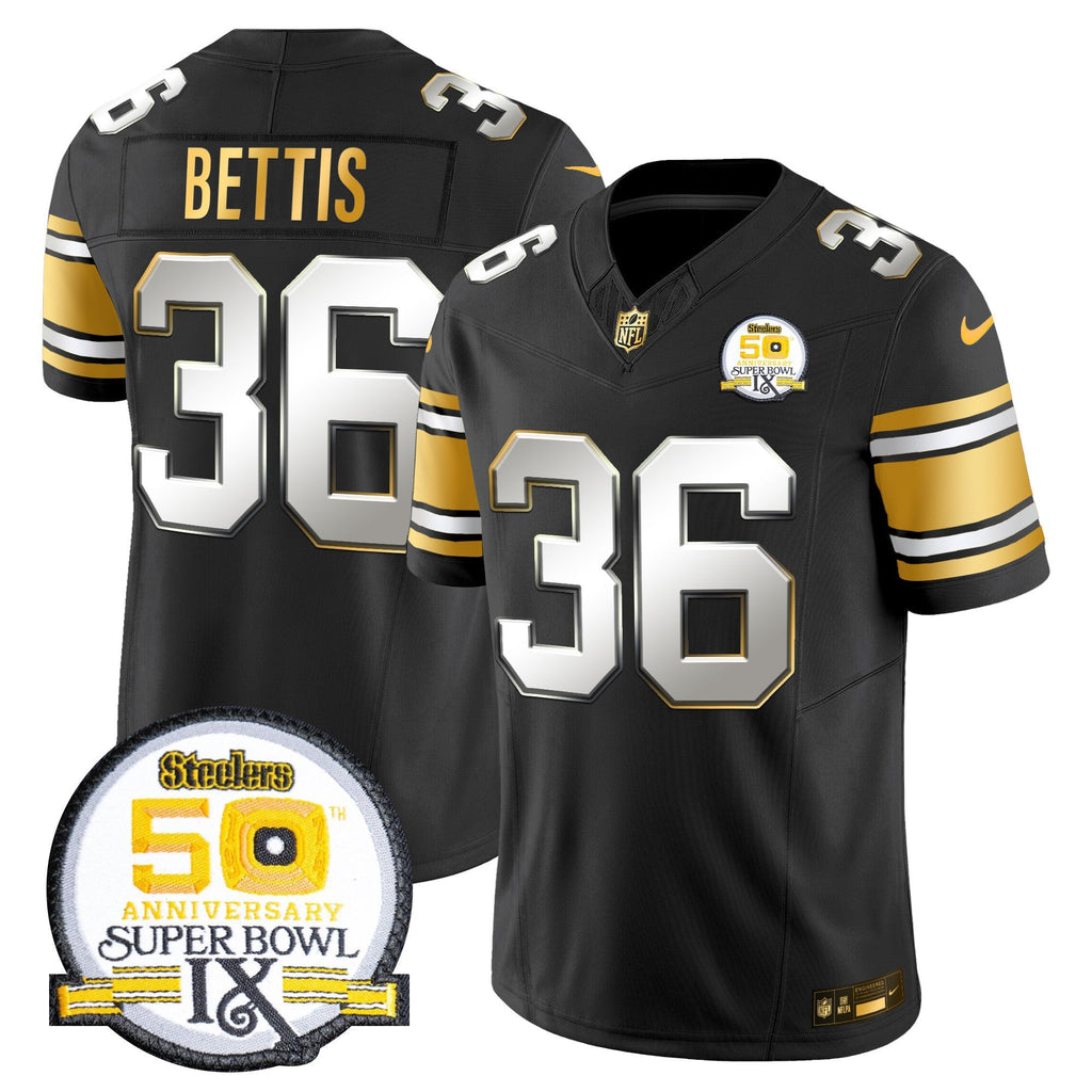 Men's Steelers 50th Anniversary of Super Bowl IX Patch Gold Vapor Limited Jersey - All Stitched