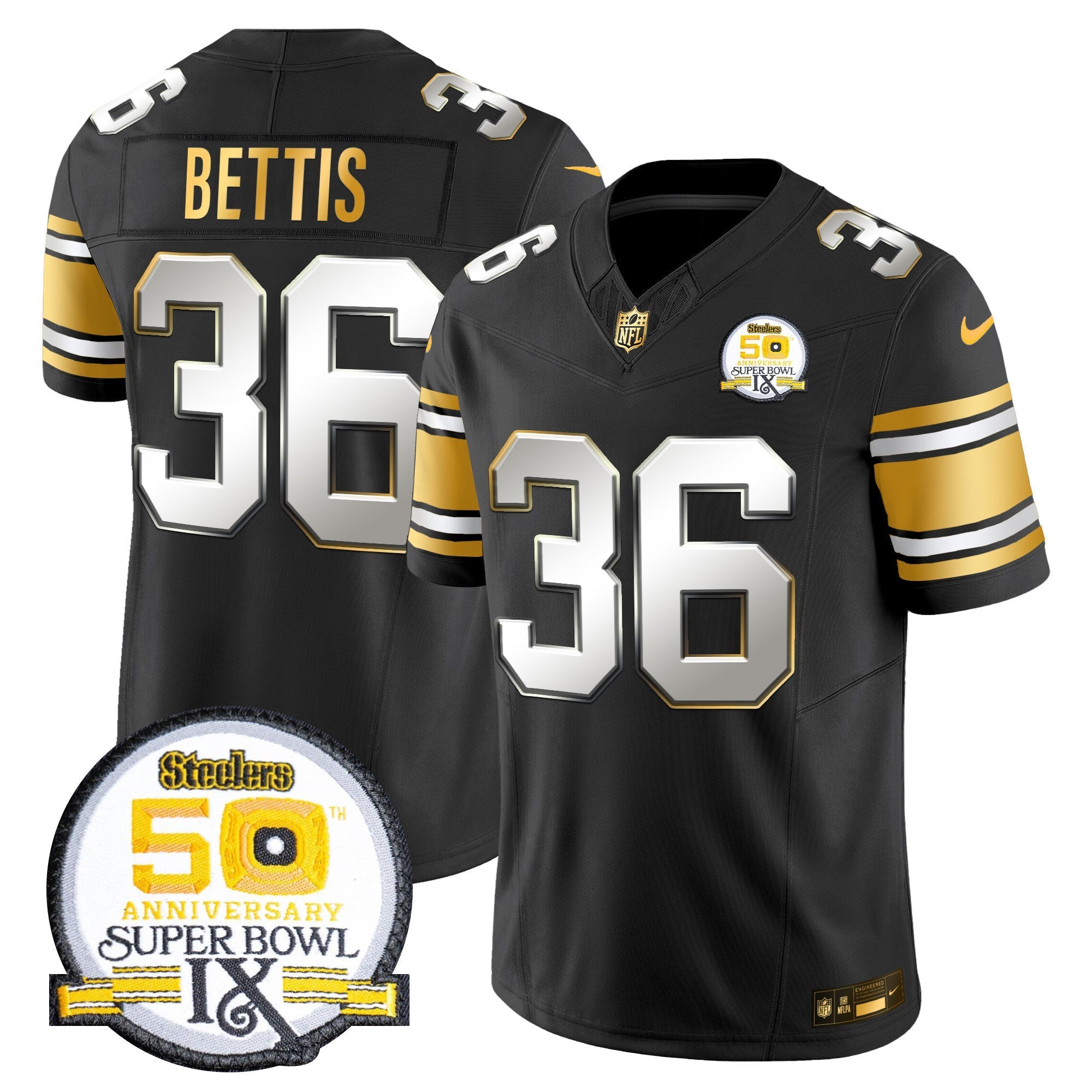 Men's Steelers 50th Anniversary of Super Bowl IX Patch Gold Vapor Limited Jersey - All Stitched
