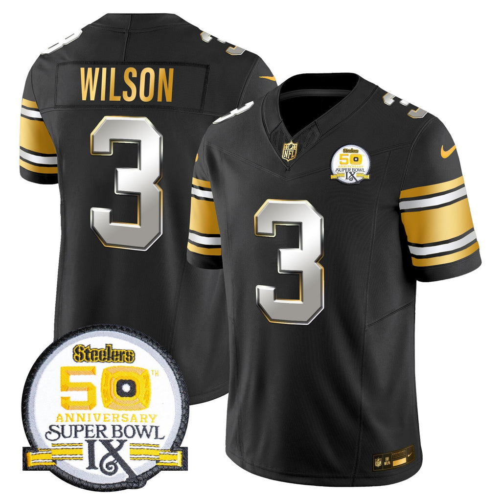 Men's Steelers 50th Anniversary of Super Bowl IX Patch Gold Vapor Limited Jersey - All Stitched