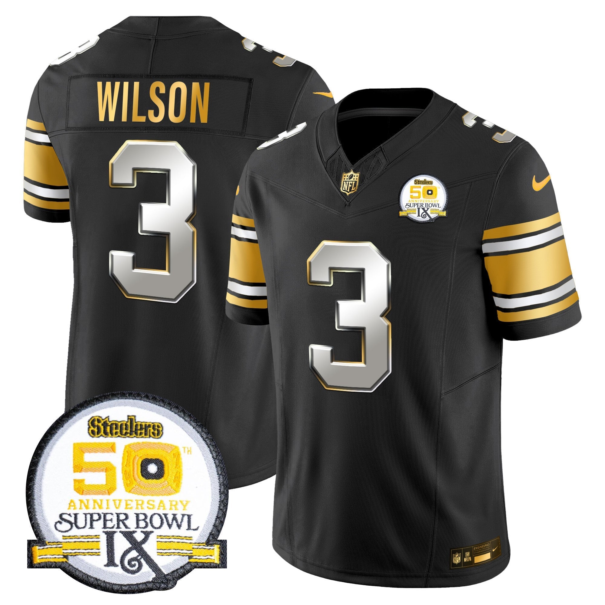 Men's Steelers 50th Anniversary of Super Bowl IX Patch Gold Vapor Limited Jersey - All Stitched