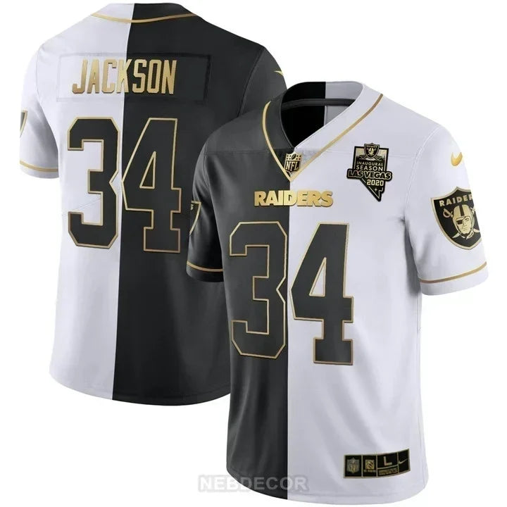 MEN'S LAS VEGAS RAIDERS INAUGURAL SEASON PATCH BLACK SILVER JERSEY - ALL STITCHED