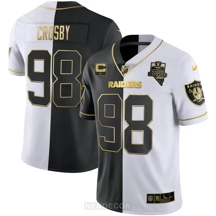 MEN'S LAS VEGAS RAIDERS INAUGURAL SEASON PATCH BLACK SILVER JERSEY - ALL STITCHED