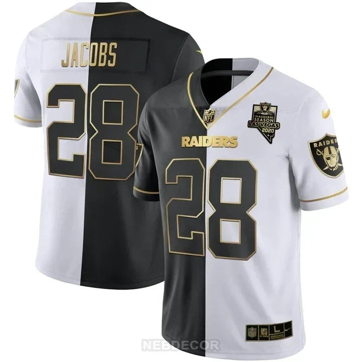 MEN'S LAS VEGAS RAIDERS INAUGURAL SEASON PATCH BLACK SILVER JERSEY - ALL STITCHED