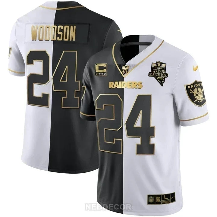 MEN'S LAS VEGAS RAIDERS INAUGURAL SEASON PATCH BLACK SILVER JERSEY - ALL STITCHED