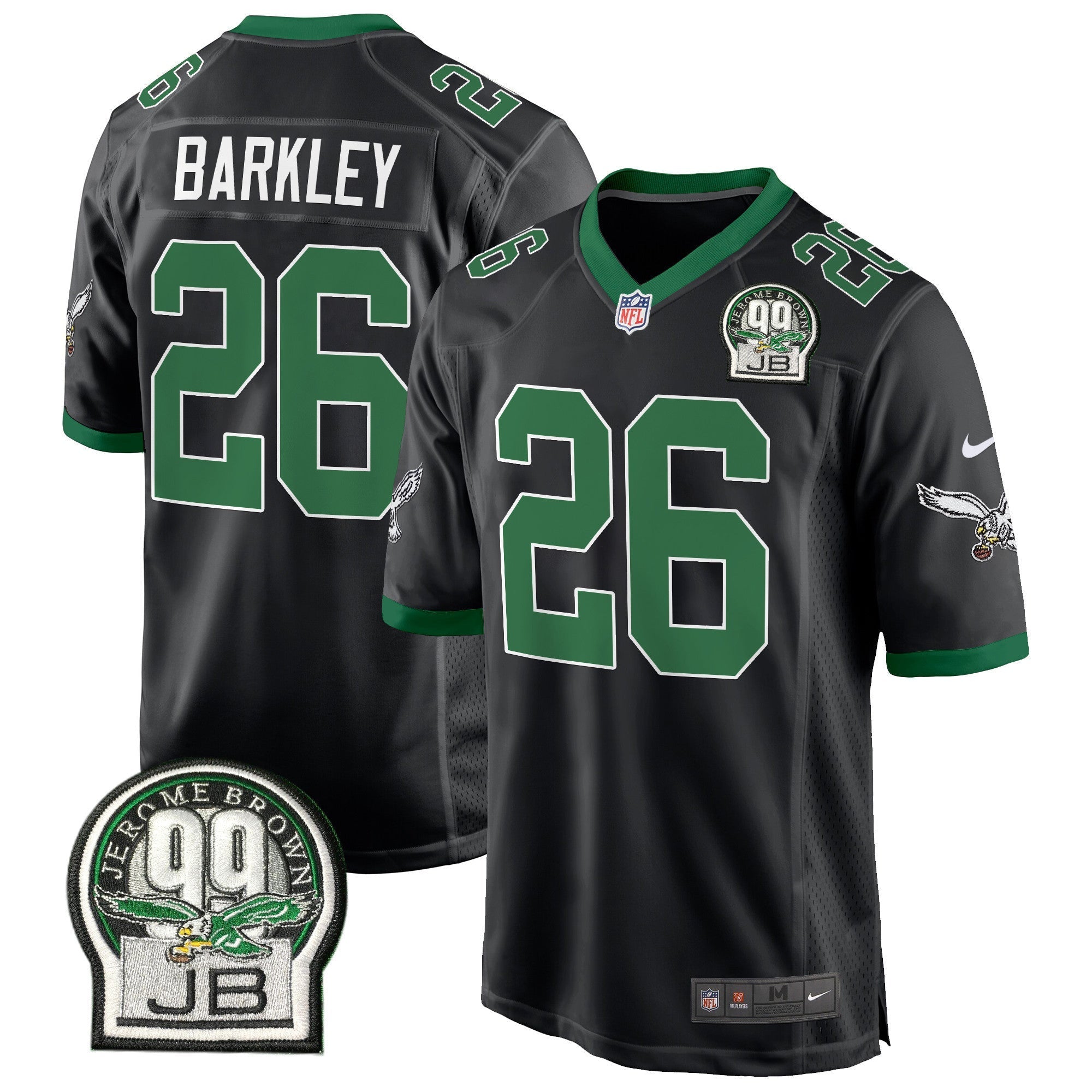 Men's Eagles Jerome Brown Patch Kelly Green Alternate Game Jersey - All Stitched
