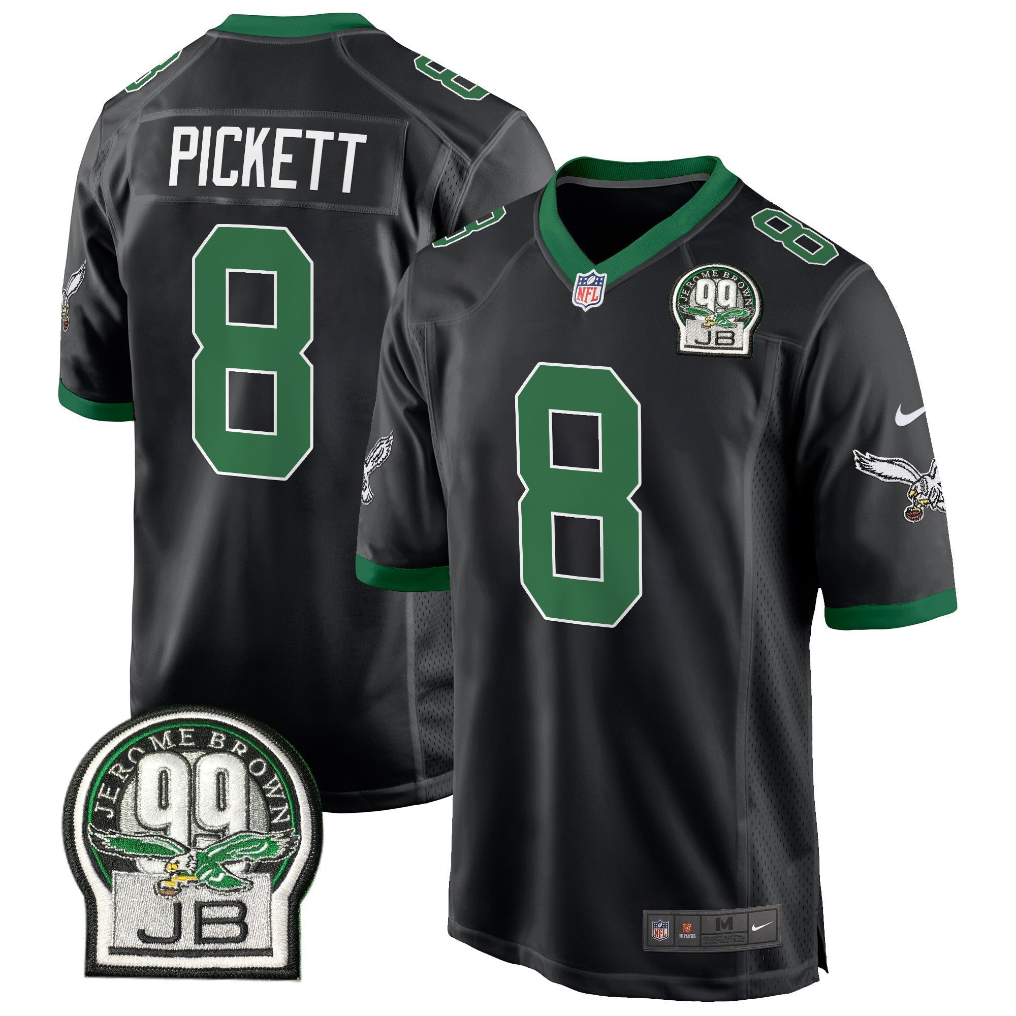 Men's Eagles Jerome Brown Patch Kelly Green Alternate Game Jersey - All Stitched