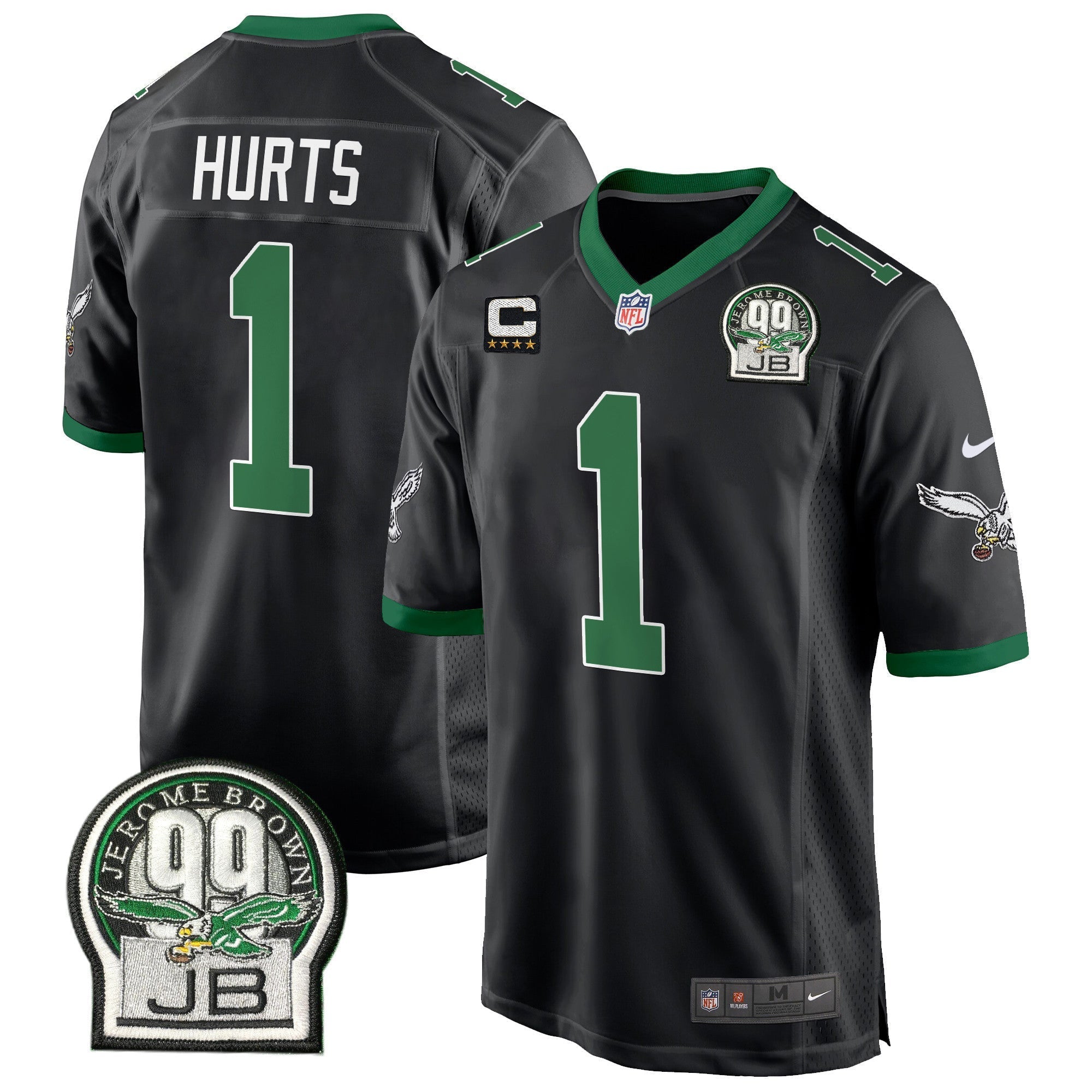 Men's Eagles Jerome Brown Patch Kelly Green Alternate Game Jersey - All Stitched