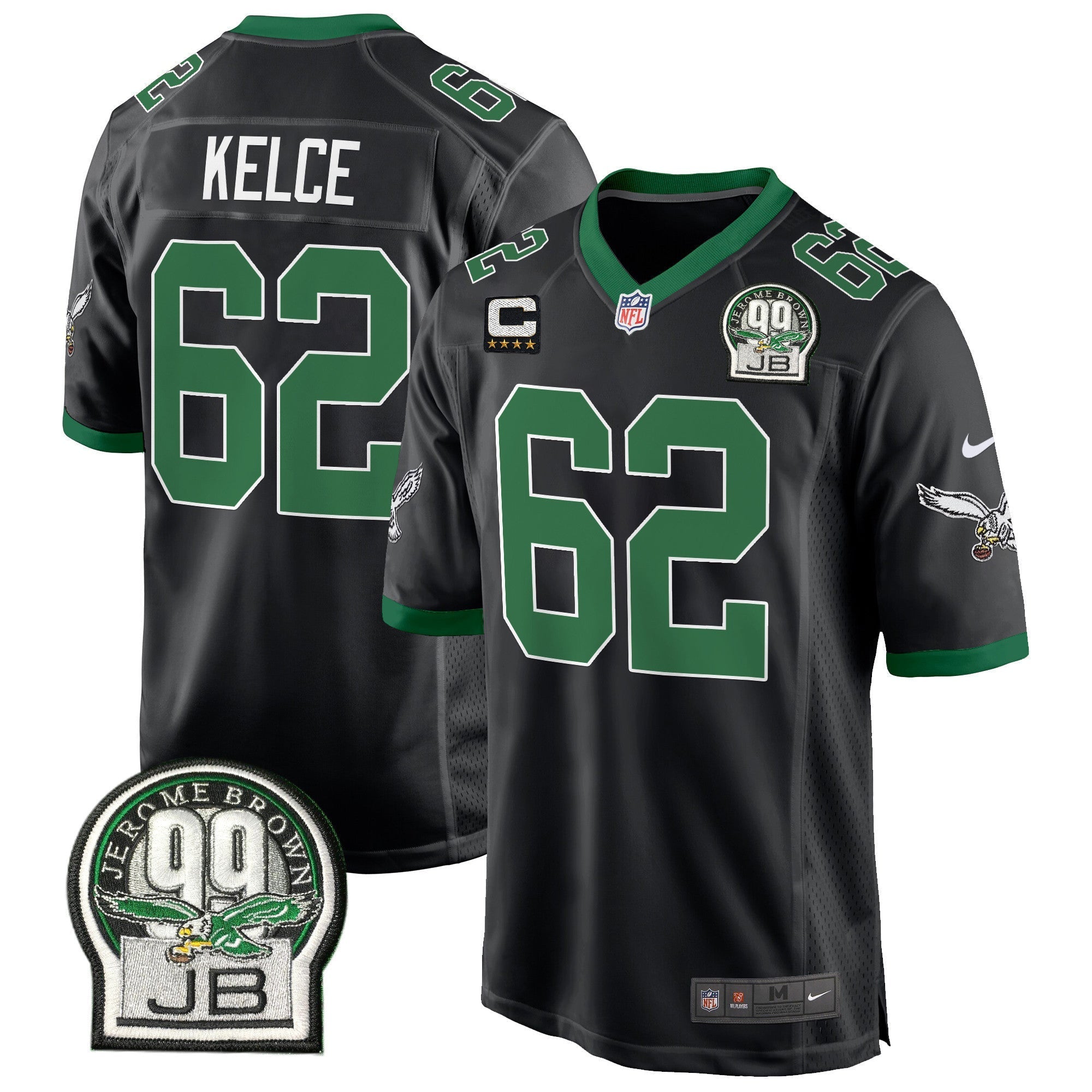Men's Eagles Jerome Brown Patch Kelly Green Alternate Game Jersey - All Stitched