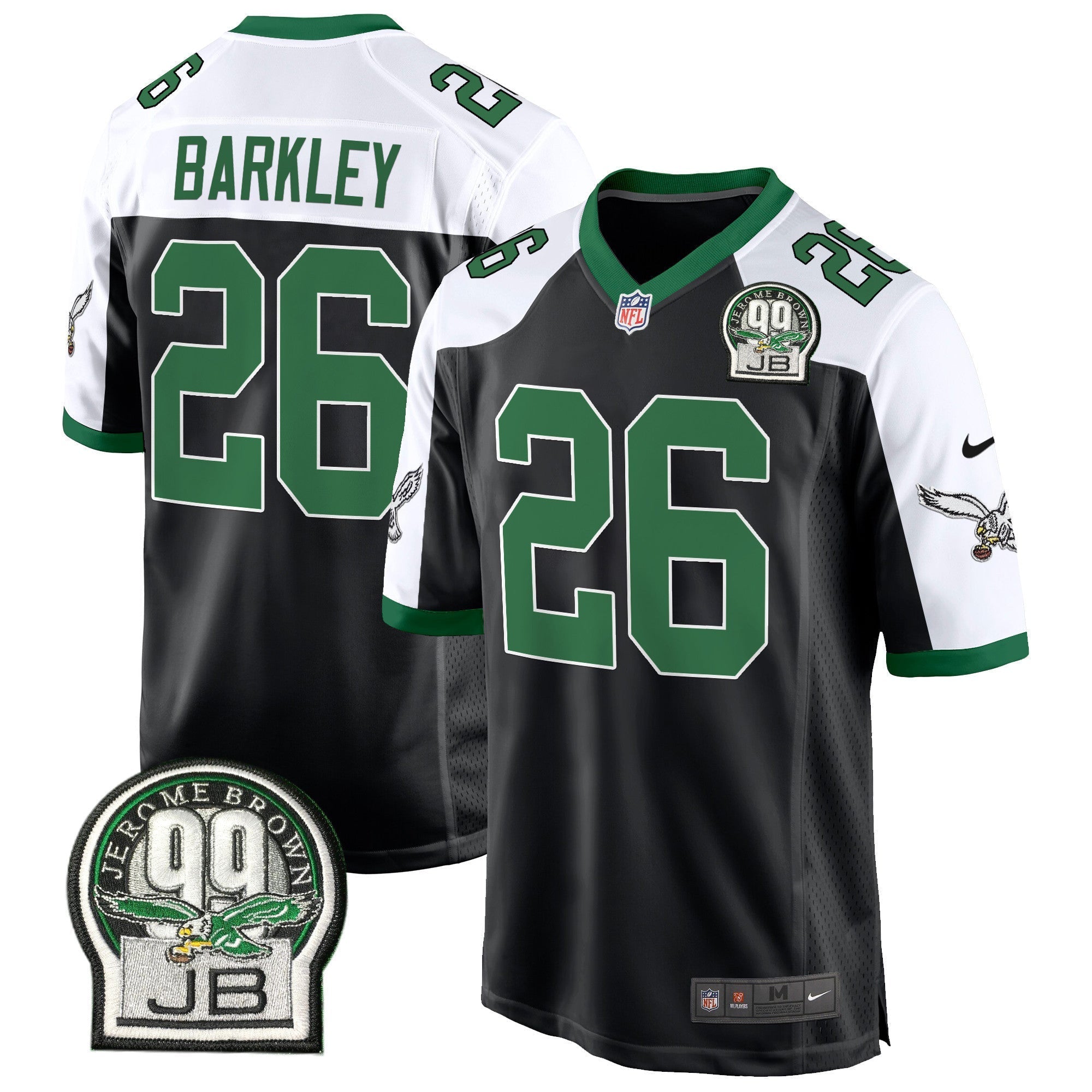 Men's Eagles Jerome Brown Patch Kelly Green Alternate Game Jersey - All Stitched