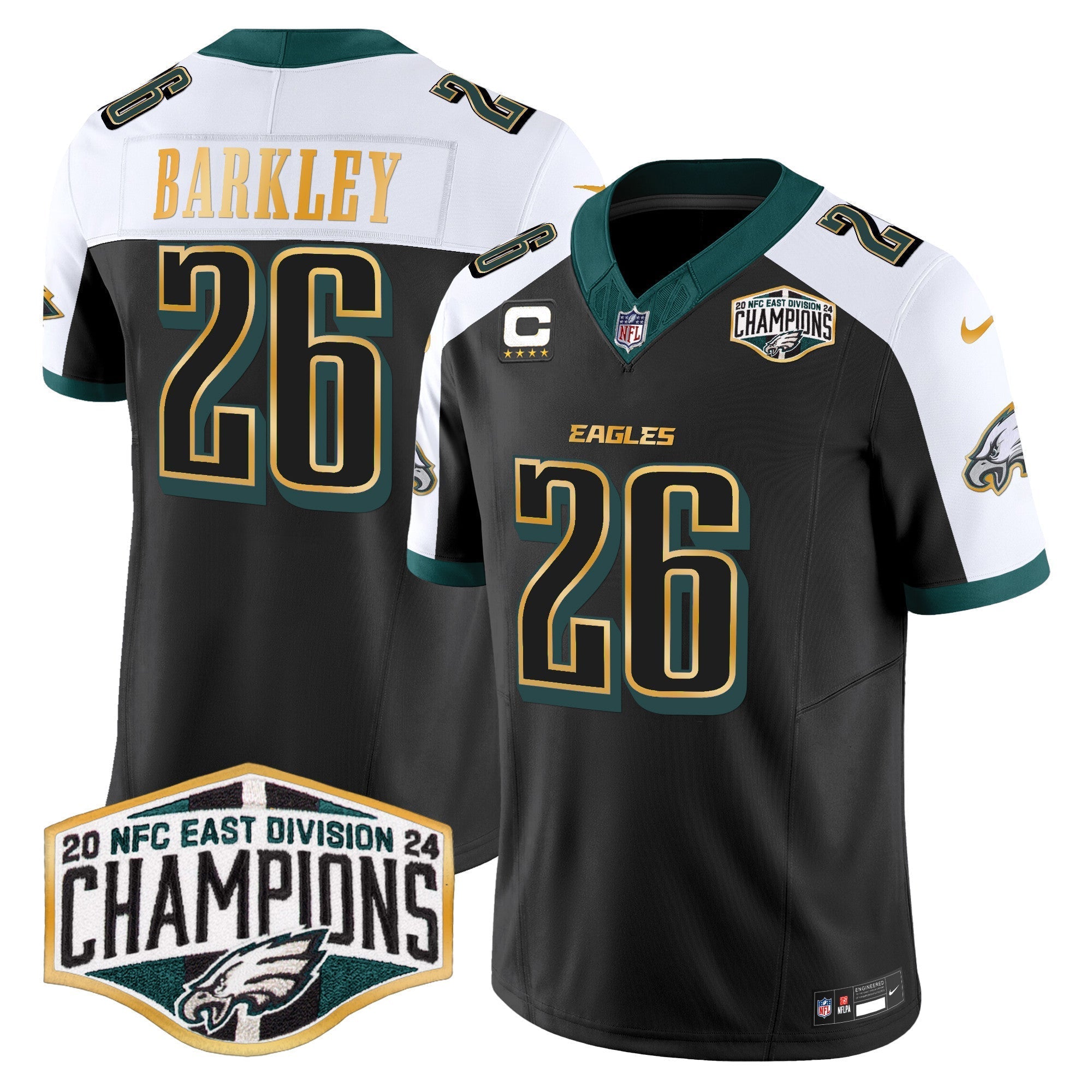 Men's Eagles 2024 NFC East Division Champions Gold Trim Vapor Limited Jersey - All Stitched