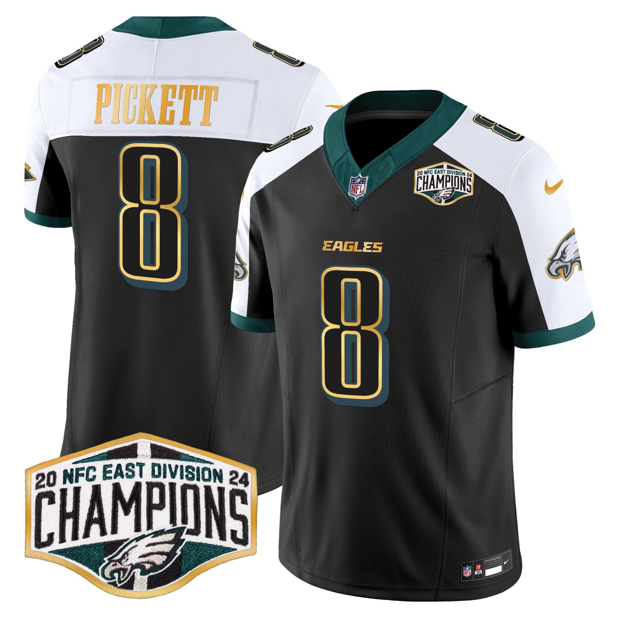 Men's Eagles 2024 NFC East Division Champions Gold Trim Vapor Limited Jersey - All Stitched