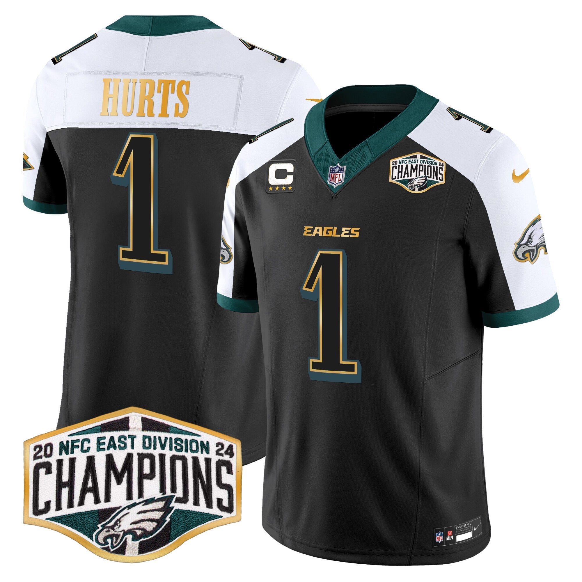 Men's Eagles 2024 NFC East Division Champions Gold Trim Vapor Limited Jersey - All Stitched