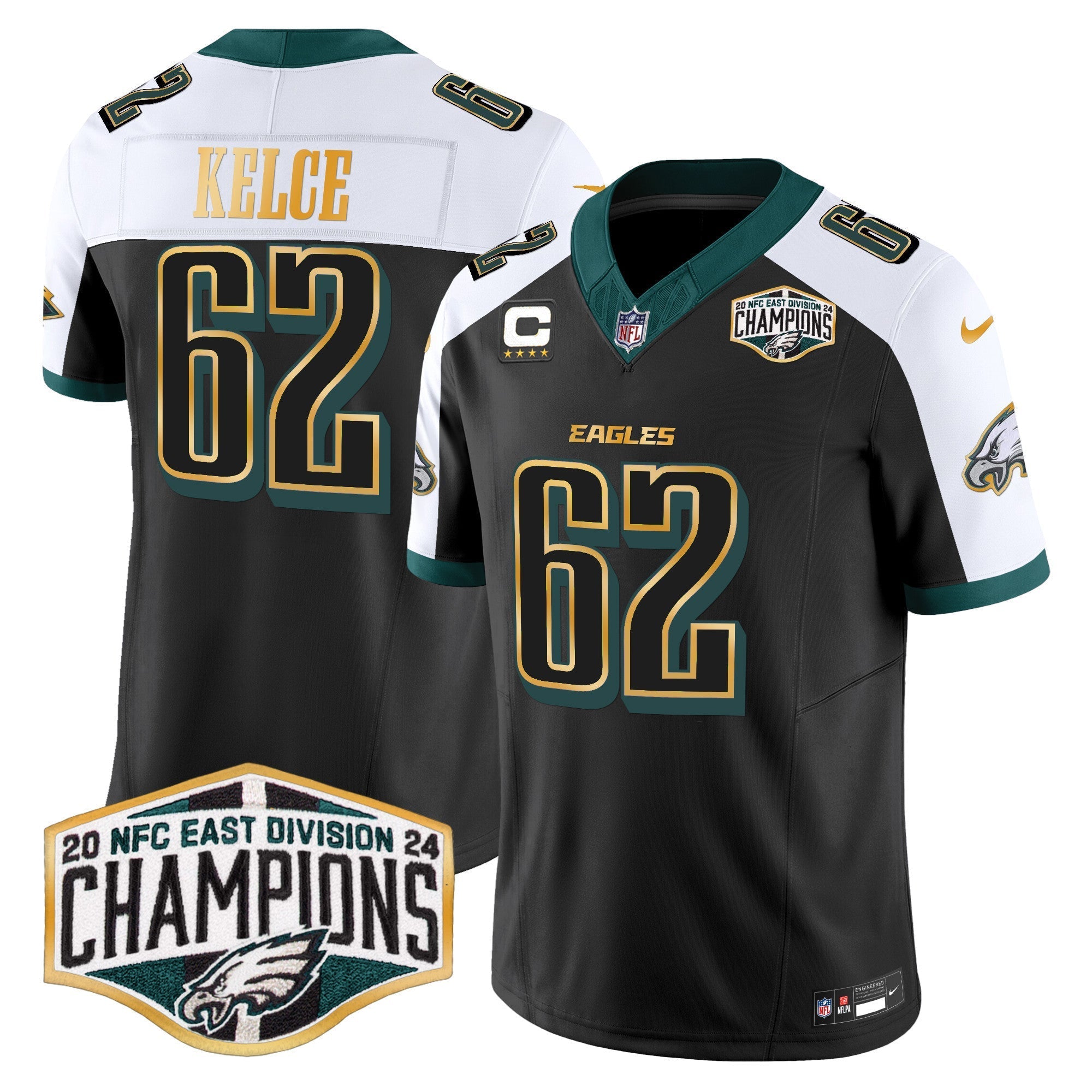 Men's Eagles 2024 NFC East Division Champions Gold Trim Vapor Limited Jersey - All Stitched