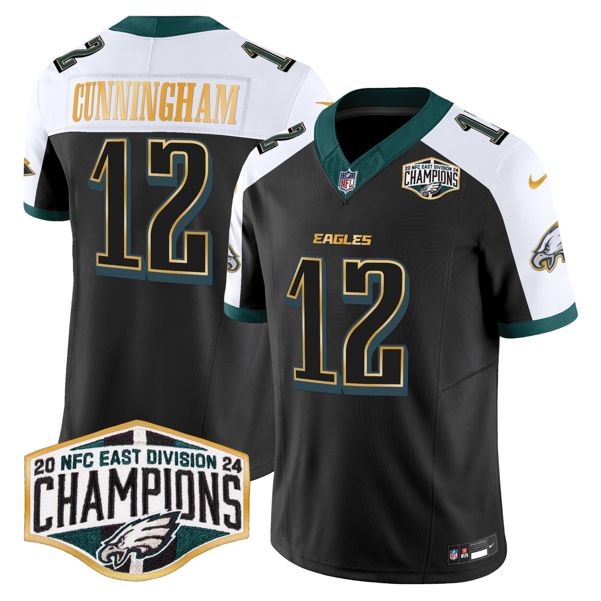 Men's Eagles 2024 NFC East Division Champions Gold Trim Vapor Limited Jersey - All Stitched