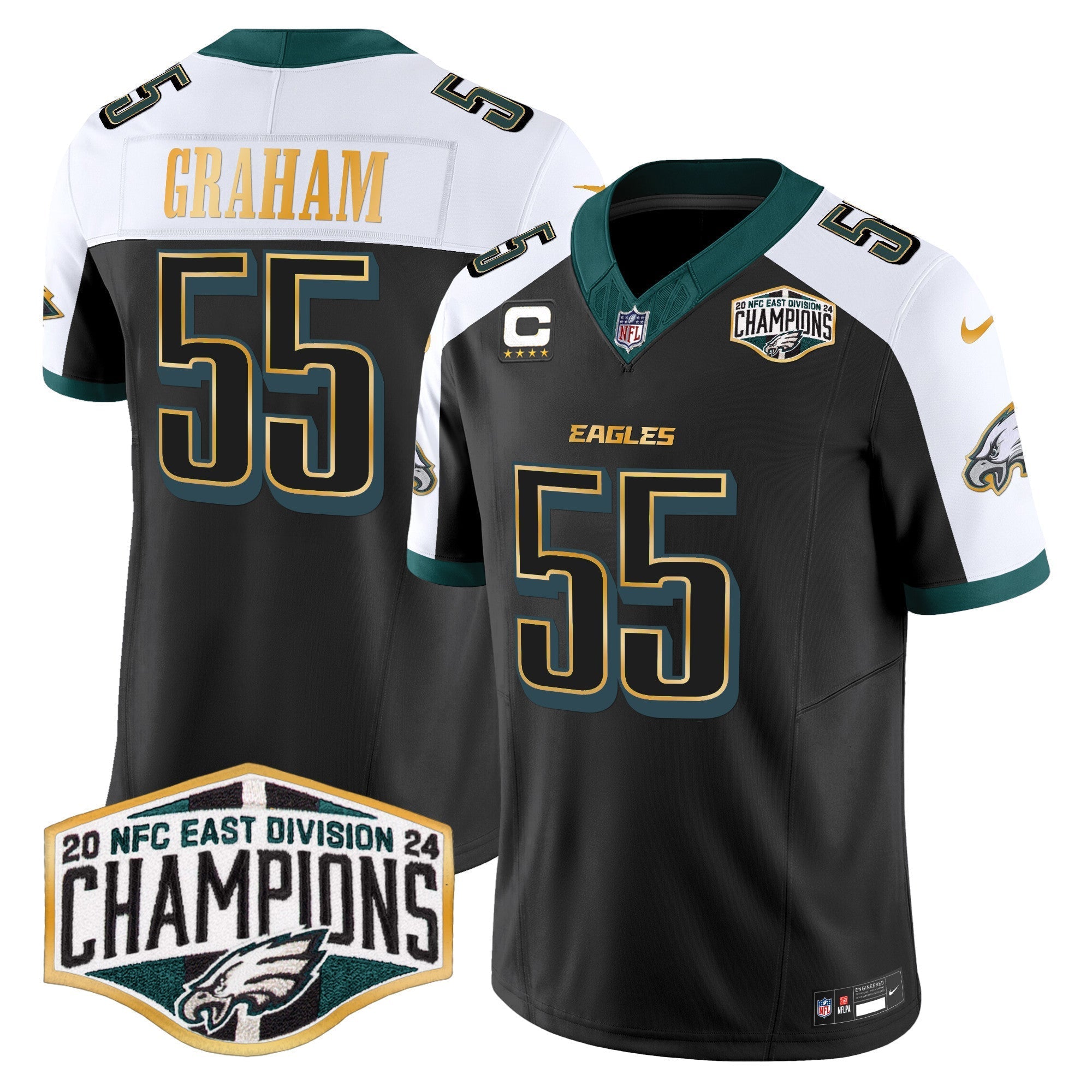 Men's Eagles 2024 NFC East Division Champions Gold Trim Vapor Limited Jersey - All Stitched