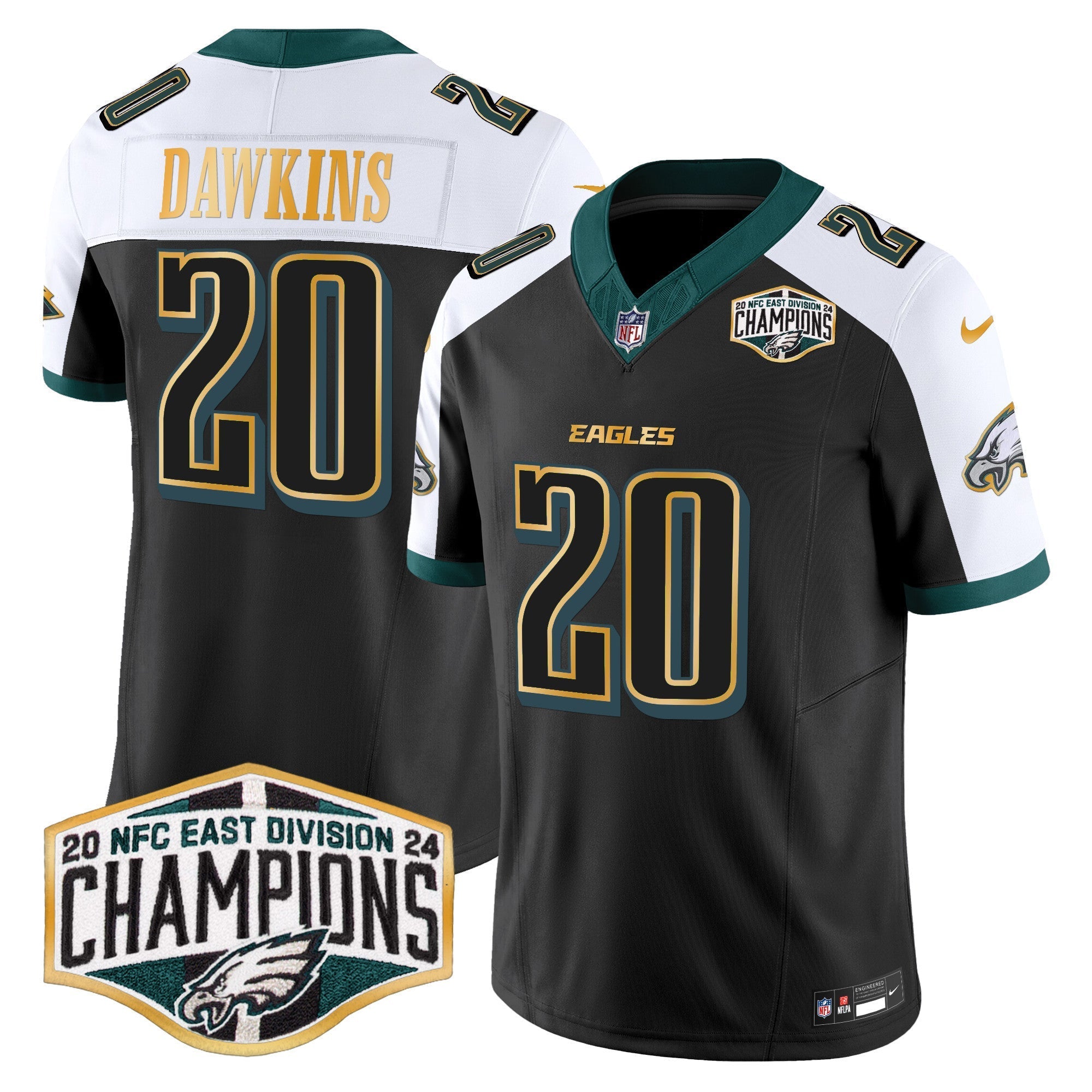 Men's Eagles 2024 NFC East Division Champions Gold Trim Vapor Limited Jersey - All Stitched