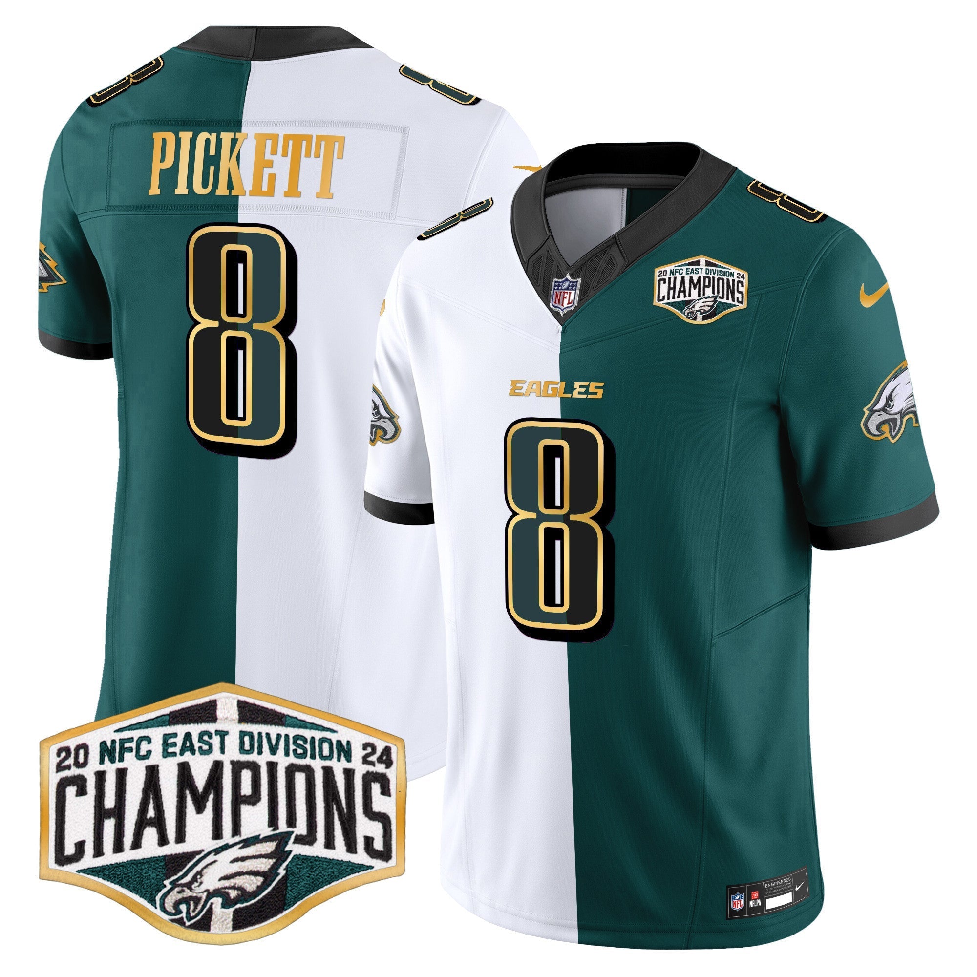 Men's Eagles 2024 NFC East Division Champions Gold Trim Vapor Limited Jersey - All Stitched