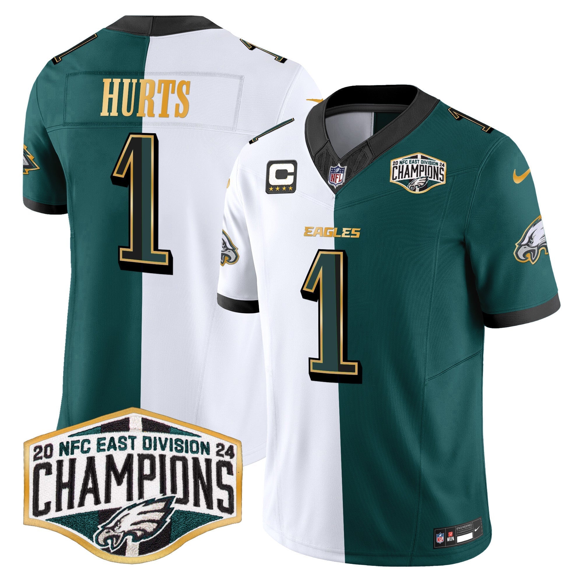 Men's Eagles 2024 NFC East Division Champions Gold Trim Vapor Limited Jersey - All Stitched