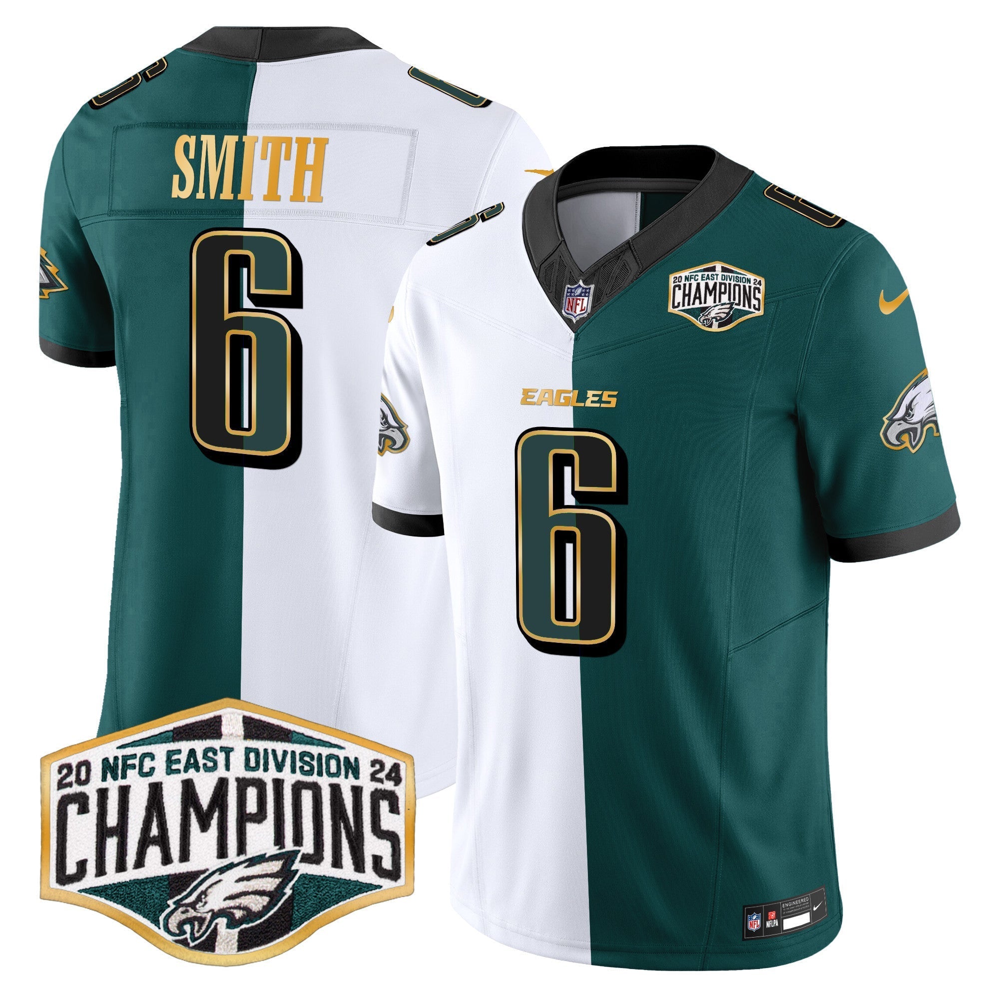 Men's Eagles 2024 NFC East Division Champions Gold Trim Vapor Limited Jersey - All Stitched