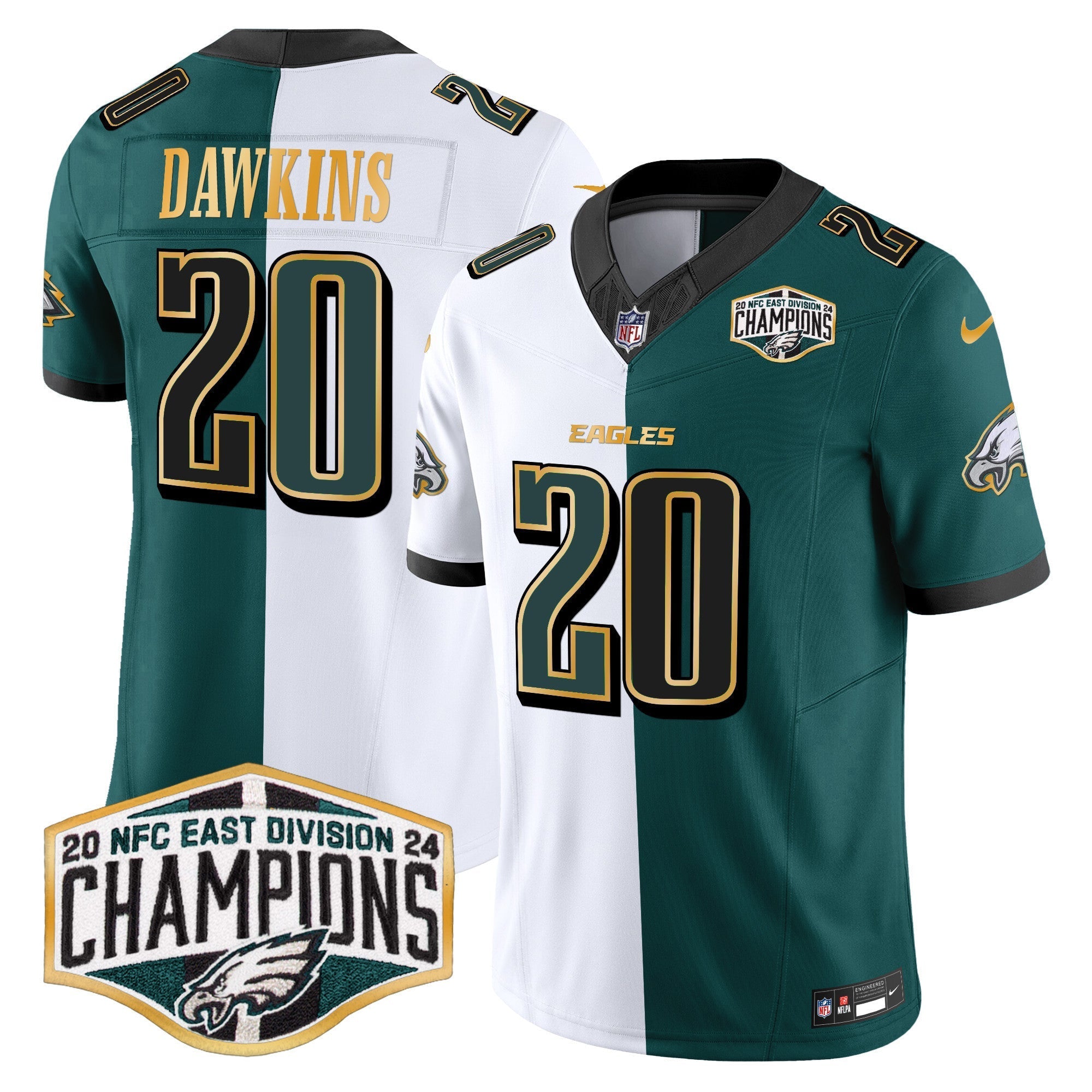 Men's Eagles 2024 NFC East Division Champions Gold Trim Vapor Limited Jersey - All Stitched