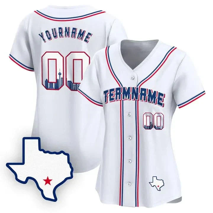 CUSTOM WHITE ROYAL SAN ANTONIO TEXAS PATTERN BASEBALL JERSEY - EMBROIDERED