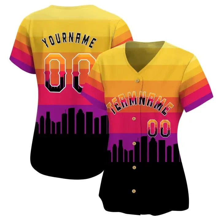 CUSTOM 3D HOUSTON TEXAS CITY NIGHT PATTERN BASEBALL JERSEY - PRINTED